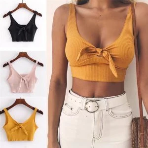 2018 Sexy Pure Color Spaghetti pasek Crop Top kobiety z powrotem łuk Cami wierzchnia kamizelka lato na plaży kobiet na co dzień Slim Fit zbiornik topy koszulki