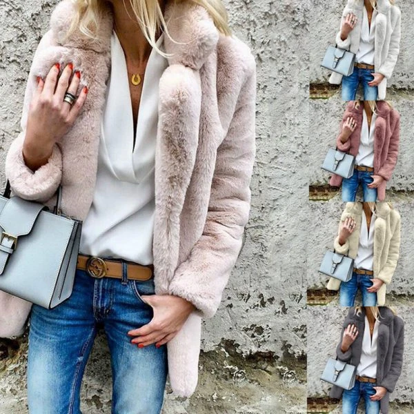 VITIANA Kobiety Plus Size Kolorowe Dorywczo Faux Futro Damskie 2018 Jesień Zima Elegancki Różowy Ciepły Miękki Znosić Oversize Kurtka