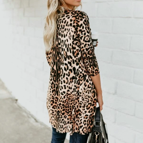 2018 Jesień Zima Kobiety Z Długim Rękawem Loose Knitting Sweter Cardigan Casual Leopard Print Sweter Z Dzianiny Kobiet Pull Femme