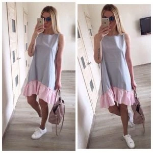 Letnie sukienki 2019 dorywczo luźne Patchwork bez rękawów Ruffles O-Neck Mini sukienka kobiety moda sukienka ukrainy Vestidos