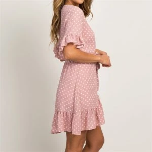 58c79a349e49b77551dbaaba2991e42d4113bb34.jpg Lato szyfonowa sukienka 2019 w stylu Boho plaża sukienka moda z krótkim rękawem, dekolt w serek, Polka Dot-line sukienka na imprezę Sundress Vestidos