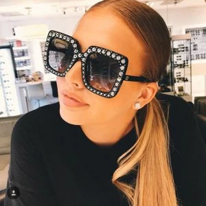 Oversize okulary najwyższej Rhinestone luksusowy gatunku projektanta okulary przeciwsłoneczne dla kobiet plac odcienie kobiety moda OKULARY W STYLU RETRO