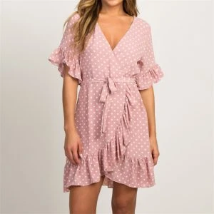 798c20889b470258ce4dc0636fdffe3bafa2c1d8.jpg Lato szyfonowa sukienka 2019 w stylu Boho plaża sukienka moda z krótkim rękawem, dekolt w serek, Polka Dot-line sukienka na imprezę Sundress Vestidos
