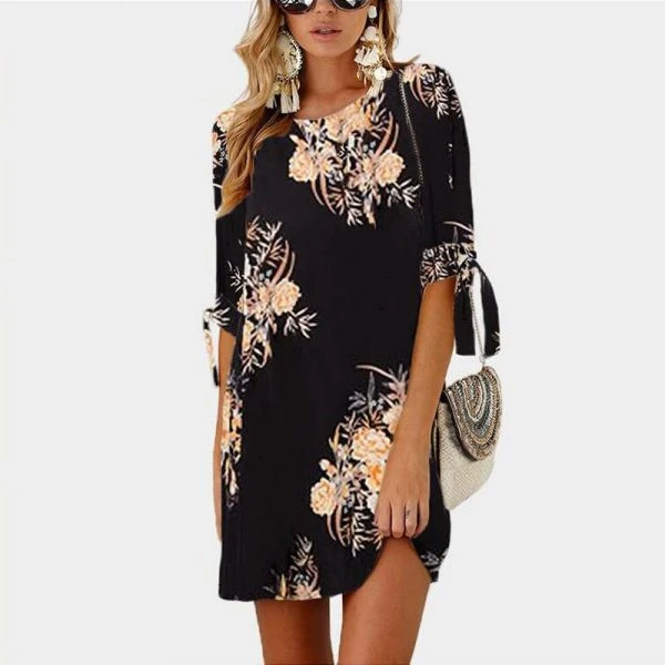 2018 Kobiety Lato Sukienka Boho Styl Kwiatowy Print Szyfonowa Sukienka Plaża Tunika Sundress Loose Mini sukienka na imprezę Vestidos Plus Rozmiar 5XL