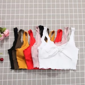 2018 Sexy Pure Color Spaghetti pasek Crop Top kobiety z powrotem łuk Cami wierzchnia kamizelka lato na plaży kobiet na co dzień Slim Fit zbiornik topy koszulki