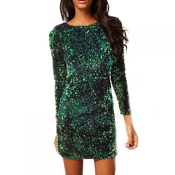Suknia z zielonych cekinów klub kobiety Sexy sukienki 2019 Slim Fit Backless Bodycon Party klub Mini Vintage sukienka vestido lentejuelas