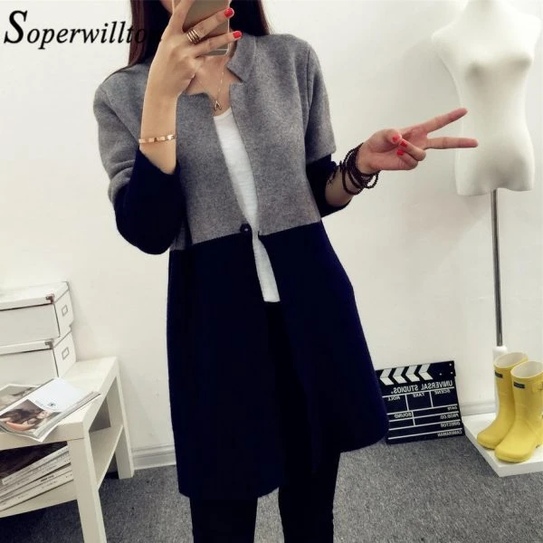 ff8c076fdda3b665a6a3bd7cf4e746b6d621d026.jpg 2018 Jesień Knitting Luźne damska Cardigans Patchwork Długim Rękawem Proste skoczek kobiet sweter Swetry Korea Style Płaszcze # Y5